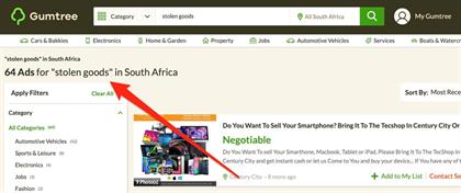 Gumtree is – by accident it says – offering to help you buy 'stolen goods'  in South Africa
